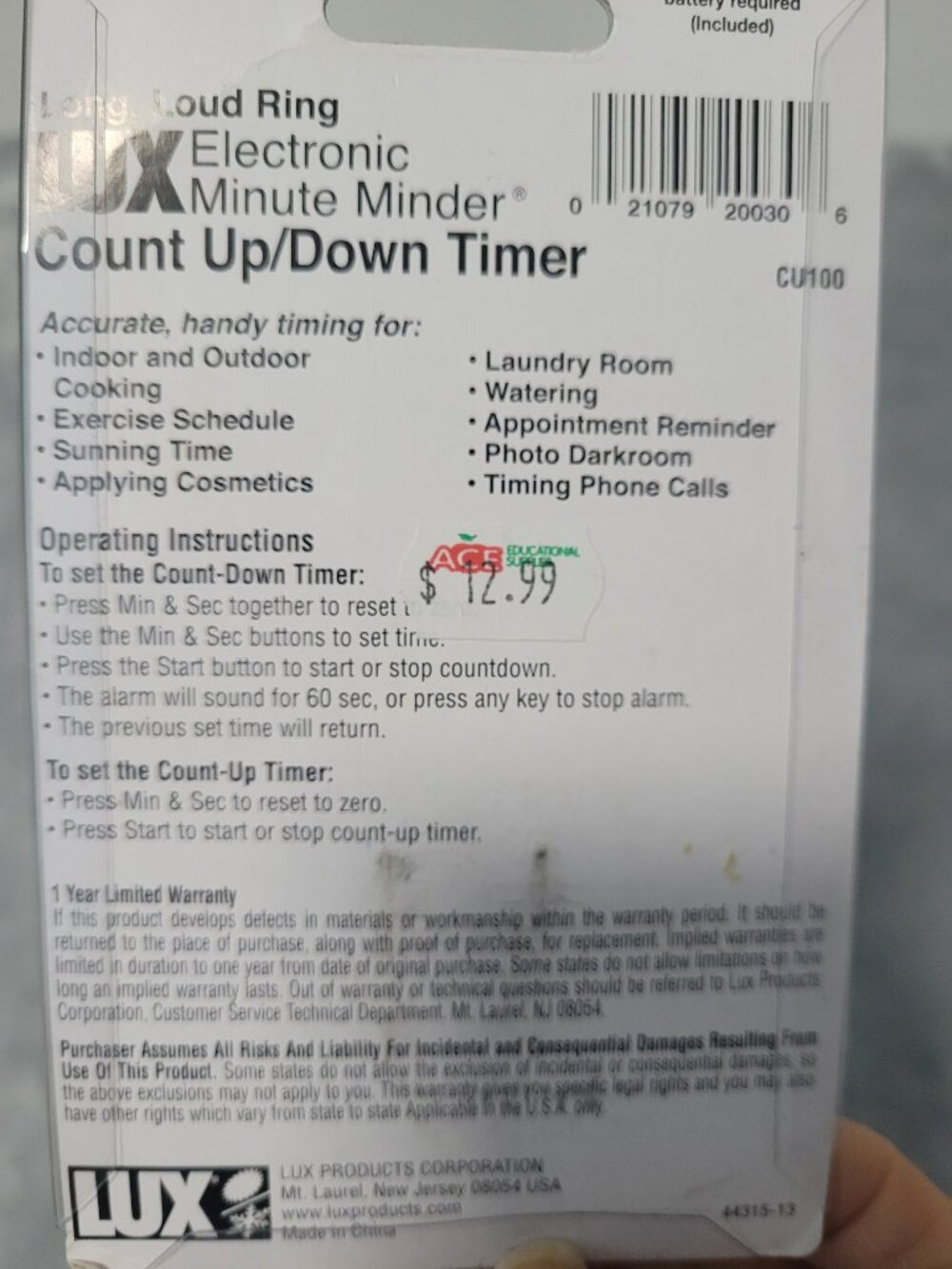 LUX Electronic Timer Clock Feature, Count Up/Down Timer, Battery Included - Picture 4 of 7